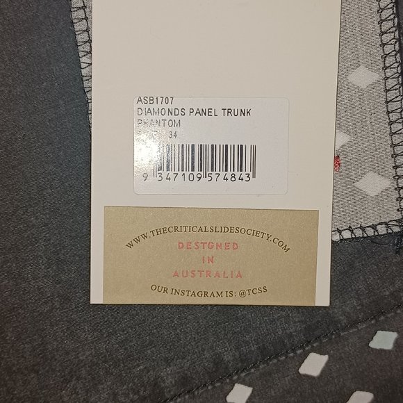 Critical Slide Society Men's Beach Shorts- Diamonds Panel Trunk - Phantom - Picture 3 of 4